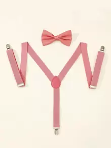 Men Solid Bow Tie & Suspenders - Rusty Rose - View 1