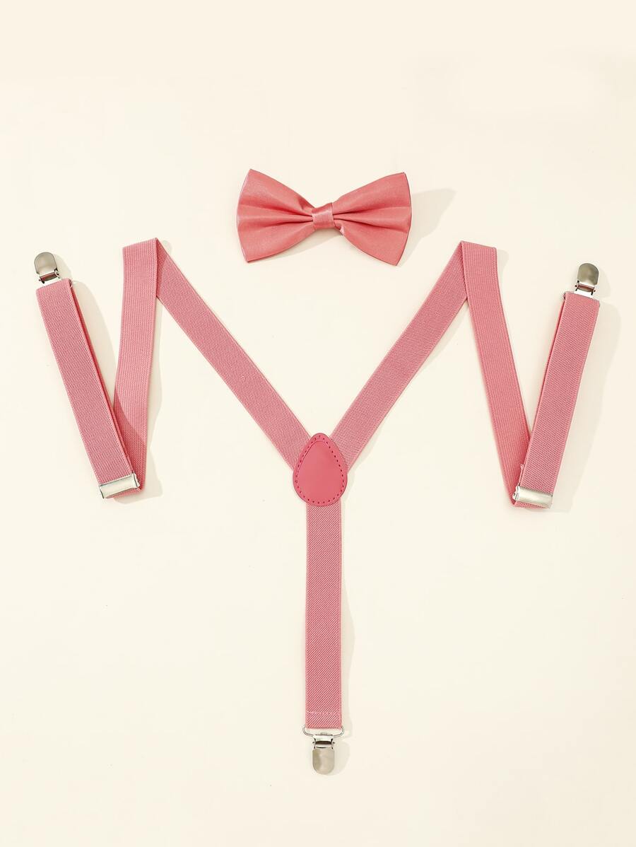 Men Solid Bow Tie & Suspenders - Rusty Rose - View 1