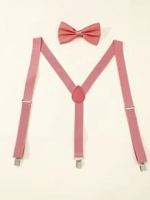 Men Solid Bow Tie & Suspenders - Rusty Rose - View 2