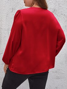 SHEIN Privé Plus Solid Draped Front Blouse - Burgundy - View 2