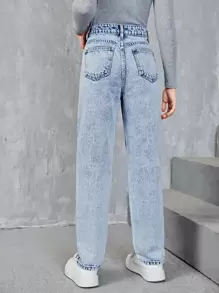 SHEIN Teen Girls Slant Pocket Ripped Jeans - Light Wash - View 2