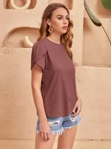 SHEIN Clasi Camiseta unicolor manga tulipán