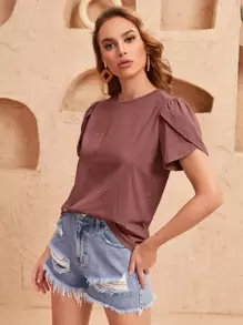 SHEIN Clasi Camiseta unicolor manga tulipán