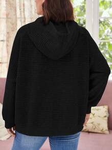 SHEIN EZwear Plus Size Kangaroo Pocket Drawstring Sweatshirt - Black - View 2