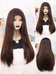 Tóc giả tổng hợp dài thẳng có phần ren phía trước - màu nâu - Xem 1