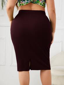 SHEIN Privé Plus High Waist Slit Back Skirt Spring To Summer - Maroon - View 2