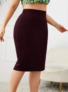 SHEIN Privé Plus High Waist Slit Back Skirt Spring To Summer - Maroon - View 5