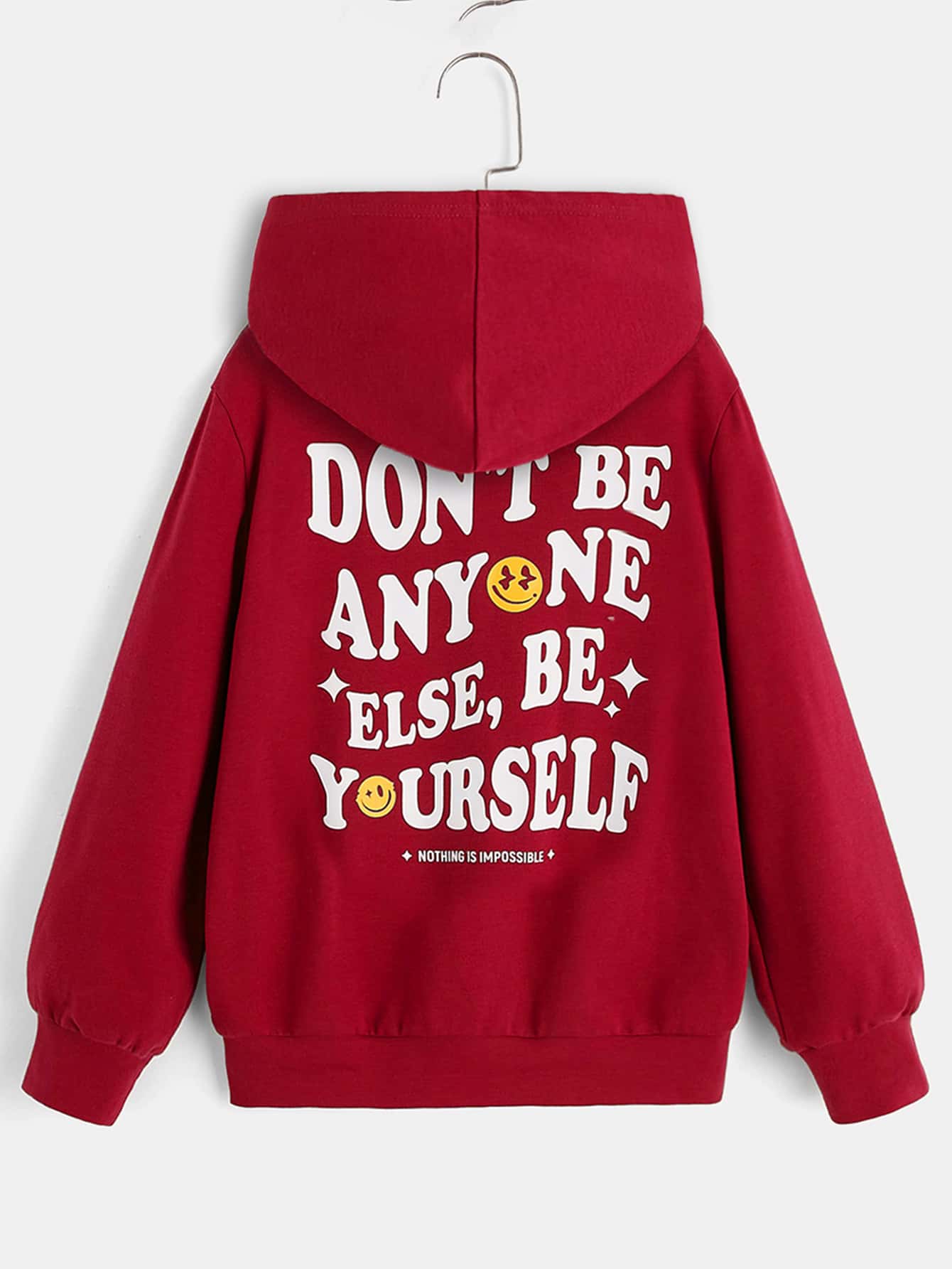 SHEIN Tween Boy Cartoon & Slogan Graphic Drop Shoulder Sweatshirt - Burgundy - View 1