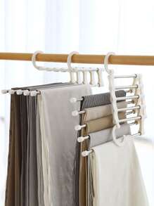 1pc Multifunction Pants Hanger,5 In 1 Stainless Steel Pants Hanger,Folding Storage Rack Trousers Hanger - White - View 2