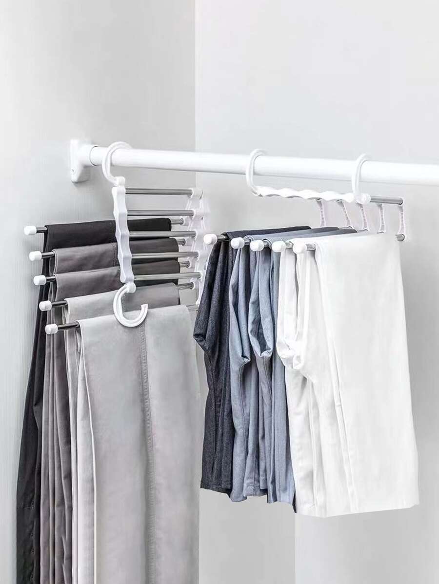 1pc Multifunction Pants Hanger,5 In 1 Stainless Steel Pants Hanger,Folding Storage Rack Trousers Hanger - White - View 1
