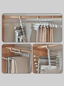 1pc Multifunction Pants Hanger,5 In 1 Stainless Steel Pants Hanger,Folding Storage Rack Trousers Hanger - White - View 3