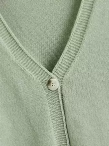 SHEIN EZwear Plus Mushroom Pattern Drop Shoulder Cardigan, For Winter - Mint Green - View 3