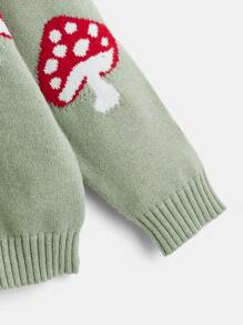 SHEIN EZwear Plus Mushroom Pattern Drop Shoulder Cardigan, For Winter - Mint Green - View 4