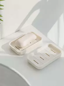 1 pieza Jabonera doble capas drenaje - Blanco - Ver 1