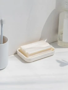 1 pieza Jabonera doble capas drenaje - Blanco - Ver 6