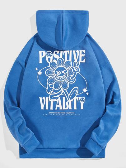 Guys Slogan & Cartoon Graphic Hoodie