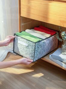 1pc Floral Pattern Clothes Storage Box, Multifunction Pants Storage Box For Home - Grey - View 2