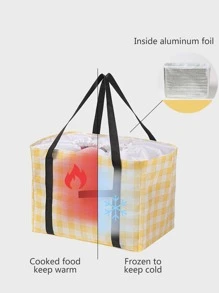 1pc High Capacity Non-woven Fabric Lunch Bag,Boho Gingham Portable Reusable Lunch Bag For Office Work School Picnic Beach - Yellow - View 3
