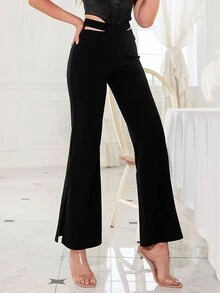 D&M Cut Out Waist Flare Leg Trousers - Black - View 3