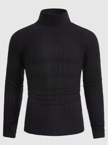 Manfinity BRENVOR 男士罗纹高领纯色T恤，夏季、秋季，长袖上衣