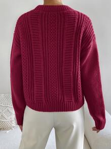 SHEIN Essnce Cable Knit Drop Shoulder Jumper - Burgundy - View 2