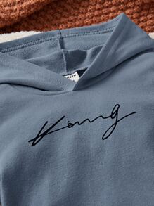 SHEIN 男嬰字母圖案連帽衫和運動褲 - 霧霾藍 - 查看 4