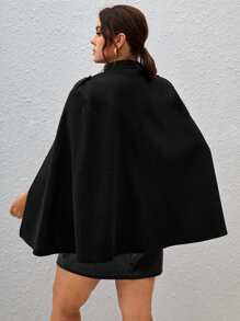 SHEIN Privé Plus Double Breasted Cloak Sleeve Overcoat - Black - View 2