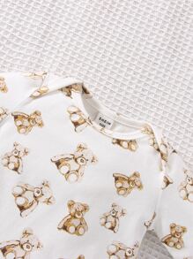 SHEIN 男婴童卡通圖案連體衣和3D耳朵設計背帶連身褲