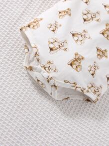 SHEIN 男婴童卡通圖案連體衣和3D耳朵設計背帶連身褲