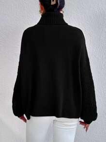 SHEIN Essnce Turtleneck Drop Shoulder Jumper - Black - View 2