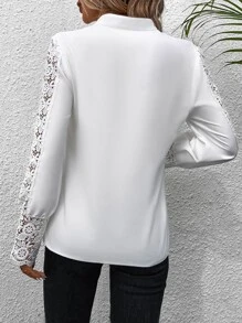 SHEIN Essnce Blusa con encaje de cuello de muesca - Blanco - Ver 2