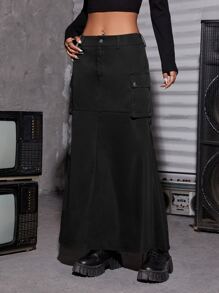 SHEIN EZwear 翻蓋口袋工裝裙