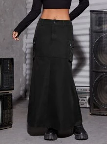 SHEIN EZwear 翻蓋口袋工裝裙