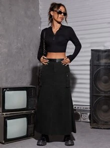 SHEIN EZwear 翻蓋口袋工裝裙