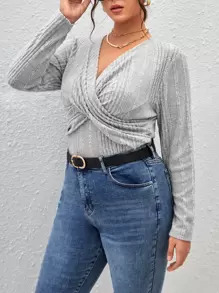 SHEIN Privé Plus Twist Front Tee - Light Grey - View 1