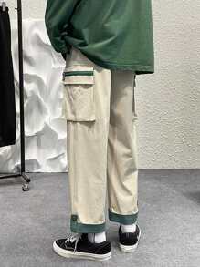 Manfinity Men Rolled Hem Flap Pocket Cargo Trousers - Khaki - View 2