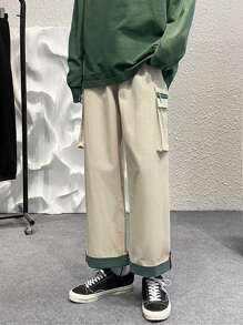 Manfinity Men Rolled Hem Flap Pocket Cargo Trousers - Khaki - View 1