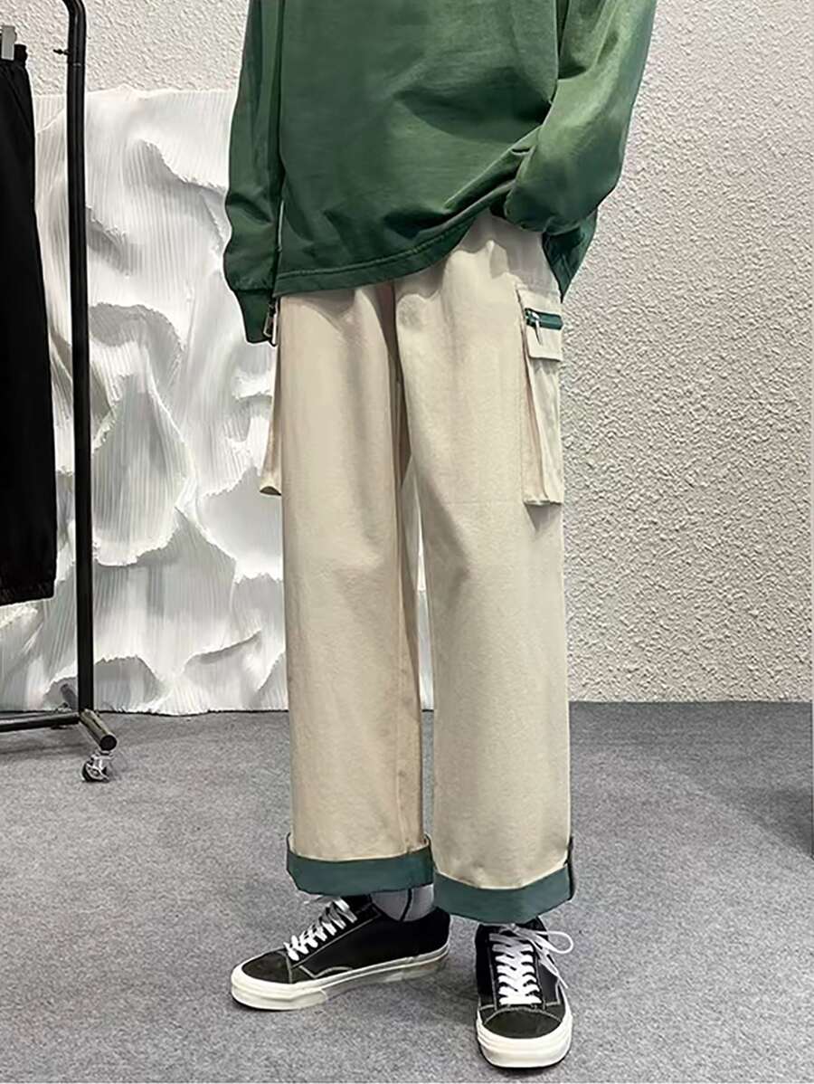 Manfinity Men Rolled Hem Flap Pocket Cargo Trousers - Khaki - View 1