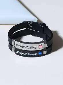 ATLVXJL 2入組情侶字母細節水鑽裝飾手環龐克嘻哈風格