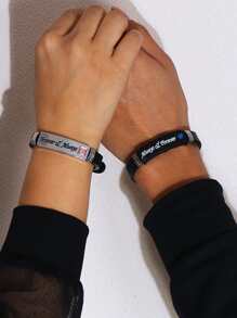 ATLVXJL 2入組情侶字母細節水鑽裝飾手環龐克嘻哈風格