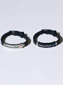 ATLVXJL 2入組情侶字母細節水鑽裝飾手環龐克嘻哈風格