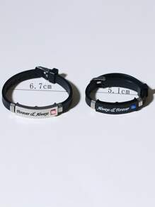 ATLVXJL 2入組情侶字母細節水鑽裝飾手環龐克嘻哈風格