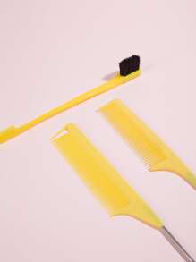 Hair Cut Hair Comb, Hair Plate Steel Needle Tip Tail Comb Edge Brush, 3pcs Yellow Highlights Hair Comb Set, Hair Brush/Hair Comb, Back To School, Travel Holiday Essentials, Brush, Hair Brush, Wooden Comb, Hair Brush, Hairbrush, Hair Combs, Barber, Slick Back Brush, Hair Comb, Comb Hair, Curly Hair Brush, Detangling Brush, Ball Brush, Mini Hair Brush, Curly Hair Products, Christmas, Hairdressing, Wooden Comb, Hair Brush, Mini Hair Brush, Detangling Brush, Hair Brushes, Curly Hair Brush, Hairdressing Equipment,Travel Essentials,Travel Essential,Hairstyle,Hairdressing - Yellow - View 3