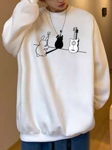 Manfinity Hypemode Men Cartoon Graphic Pullover - White - View 1