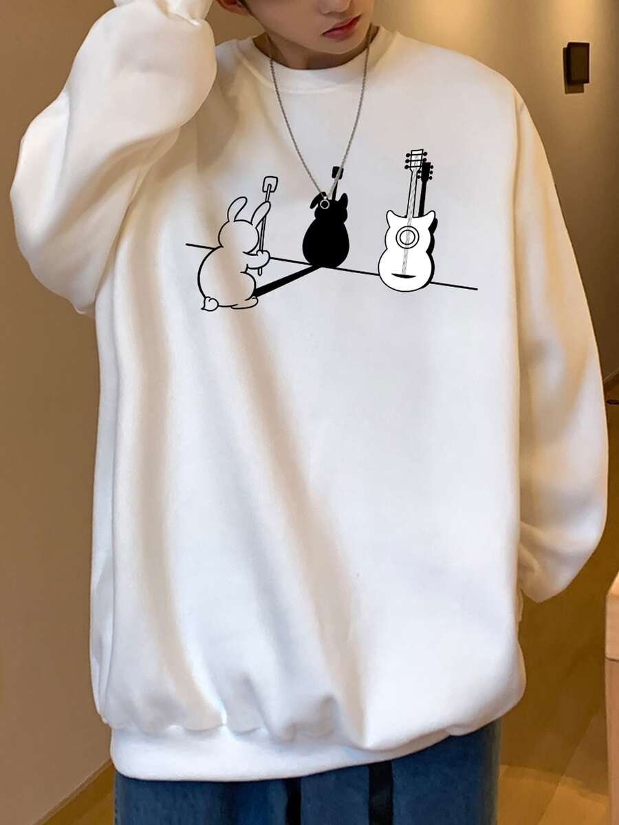 Manfinity Hypemode Men Cartoon Graphic Pullover - White - View 1