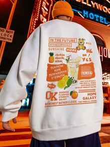 Manfinity Men Cartoon & Slogan Graphic Drop Shoulder Sweatshirt - White - View 3