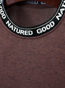 Manfinity Hombres Camiseta con parche de letra sin collar - Café integral - Ver 4