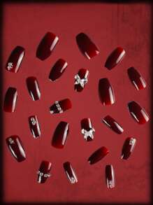 ROMWE Goth 24pcs Long Coffin Butterfly Decor Fake Nail & 1sheet Tape - Multicolor - View 3