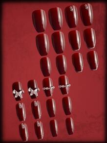 ROMWE Goth 24pcs Long Coffin Butterfly Decor Fake Nail & 1sheet Tape - Multicolor - View 2