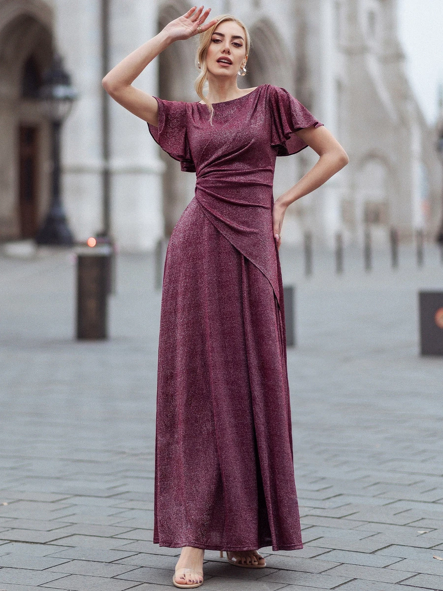 MIUSOL Butterfly Sleeve Ruched Glitter Prom Dress